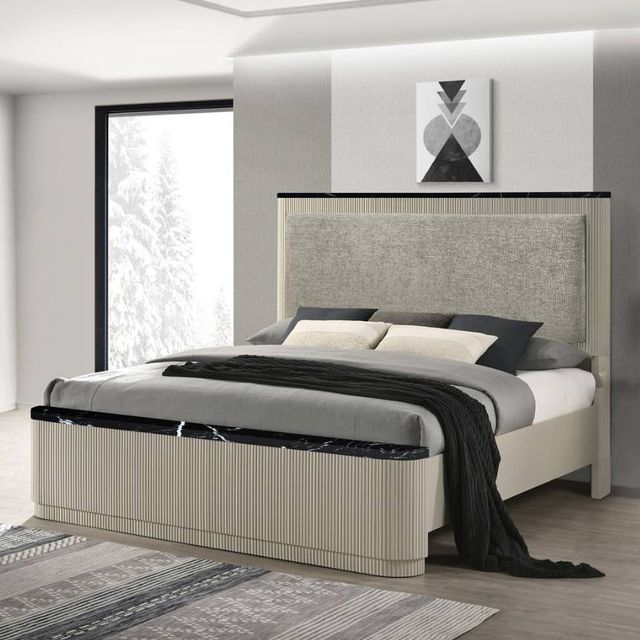 ACME Furniture Travonte Beige/Gray Linen Queen Upholstered Panel Bed-1