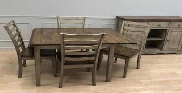 Allwood Furniture Group #129 Light Grey/Rustic Brown Solid Hardwood Rectangular Dropleaf Table Set-1