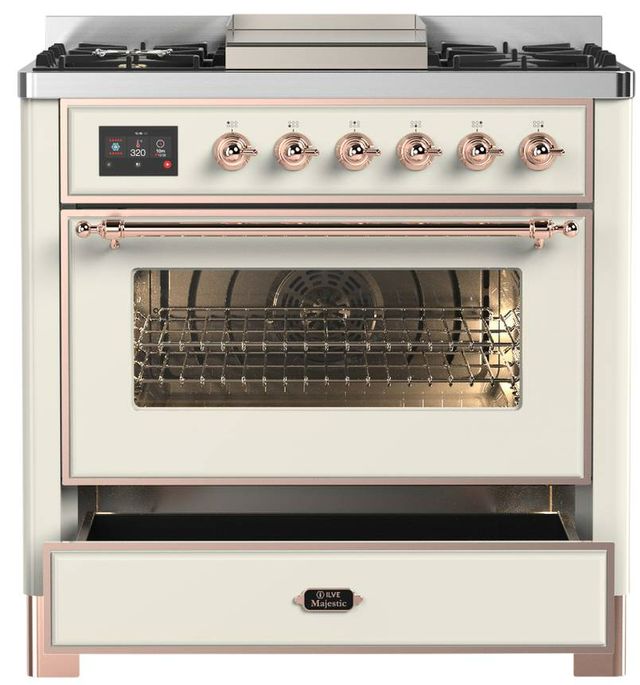 Ilve® Majestic III 36" Antique White Pro Style Dual Fuel Liquid Propane Range with Triple Glass Door and Copper Trim-3