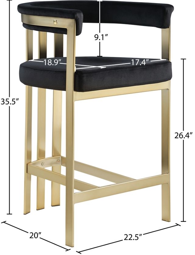 Meridian Furniture Marcello Black/Brushed Brass Counter Stool-2