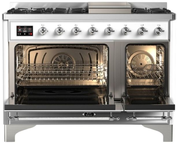 Ilve® Majestic III 48" White Pro Style Dual Fuel Natural Gas Range with Griddle and Chrome Trim-1