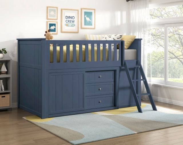 Homelegance® Nora Blue Twin Low Loft Bunk with Bookcase-1