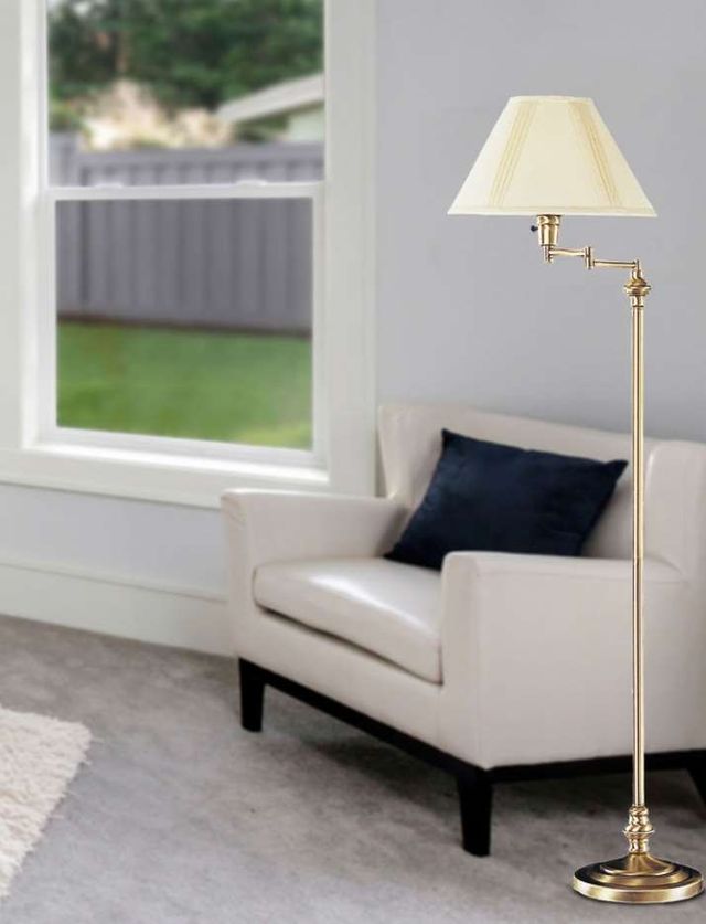 Cal® Lighting & Accessories Antique Bronze/Off-White Swing Arm Floor Lamp-1