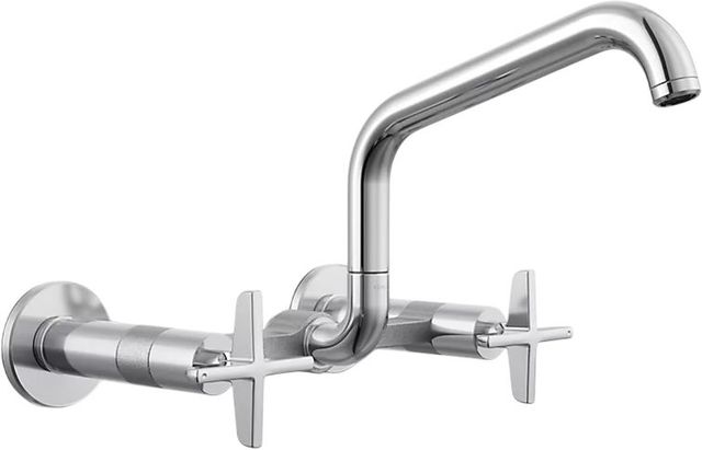 KOHLER® Billet® Polished Chrome 2-Hole Wall-Mount Bridge Kitchen Sink Faucet with Cross Handles-0