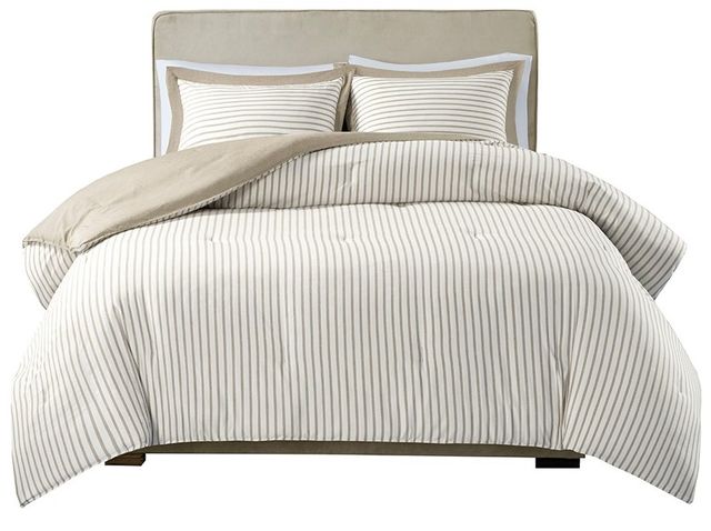 Olliix by Madison Park Essentials Hayden Tan King/California King Reversible Yarn Dyed Down Alternative Comforter Set-1