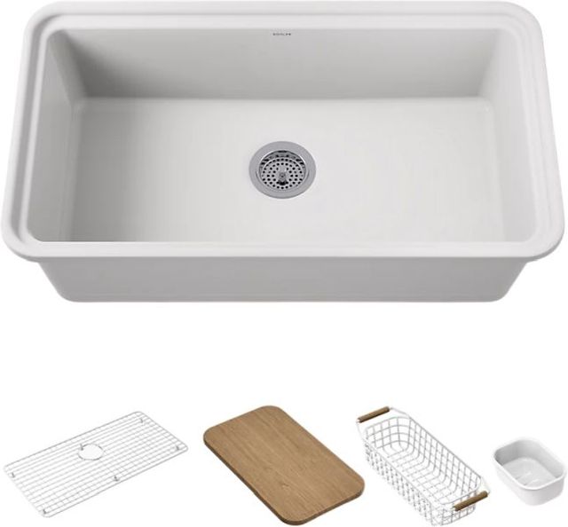 KOHLER® Audrine™ White 33" Undermount Single-Bowl Workstation Kitchen Sink-0