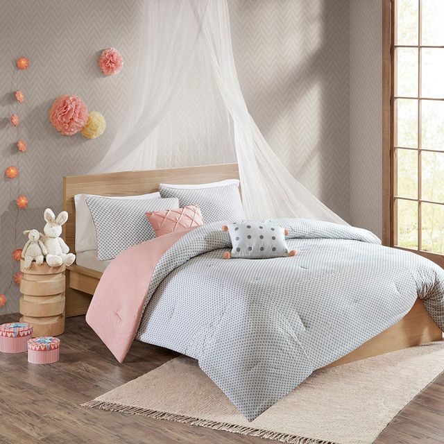 Olliix by Mi Zone Kids Aurora Blush Full/Queen Cotton Reversible Comforter Set-3