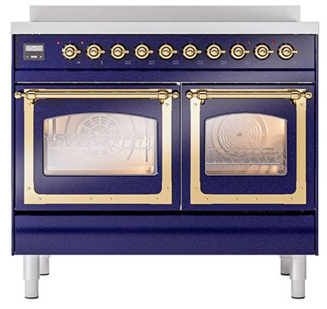 Ilve® Nostalgie II Noblesse 40'' Midnight Blue Pro Style Induction Range with Brass Trim-1