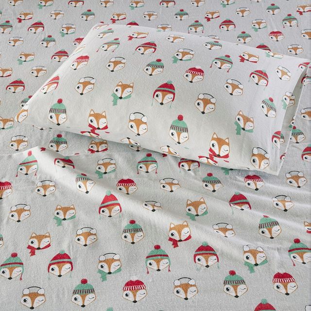 Olliix by Intelligent Design Grey Foxes Twin XL Cozy Soft Cotton Novelty Print Flannel Sheet Set-1