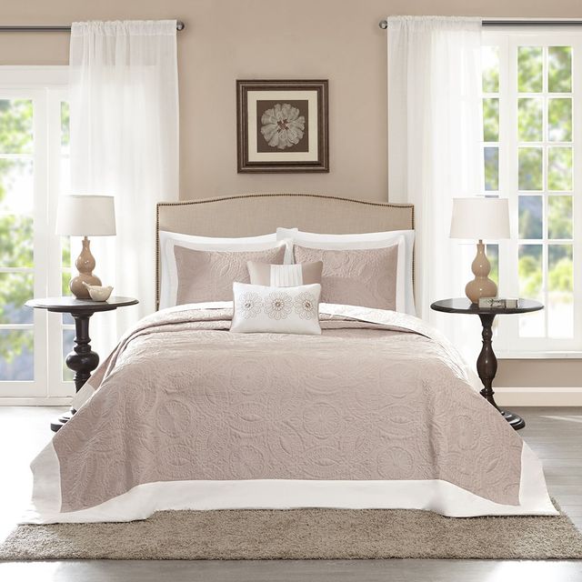 Olliix by Madison Park 5 Piece Khaki Queen Ashbury Reversible Bedspread Set-1