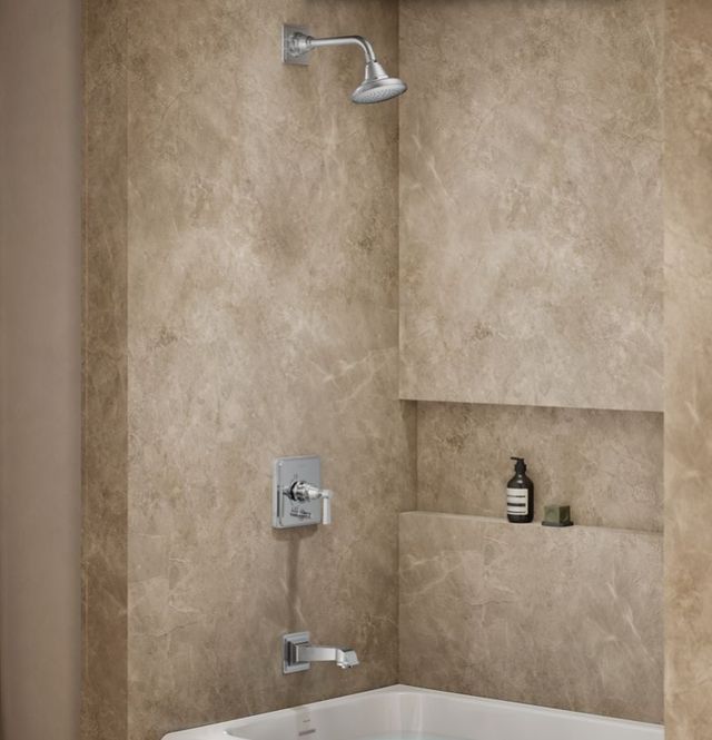 KOHLER® Pinstripe® Pure Rite-Temp® Polished Chrome 2.5 GPM Bath and Shower Trim Kit with Push-Button Diverter and Lever Handle-1