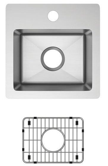 Elkay Crosstown® Polished Satin 15"1-Hole Single Bowl Dual Mount Bar Sink Kit-1