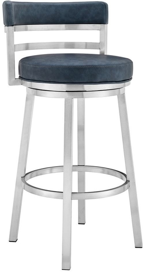 Armen Living Madrid Brushed Stainless Steel/Vintage Blue Swivel Counter Stool-0