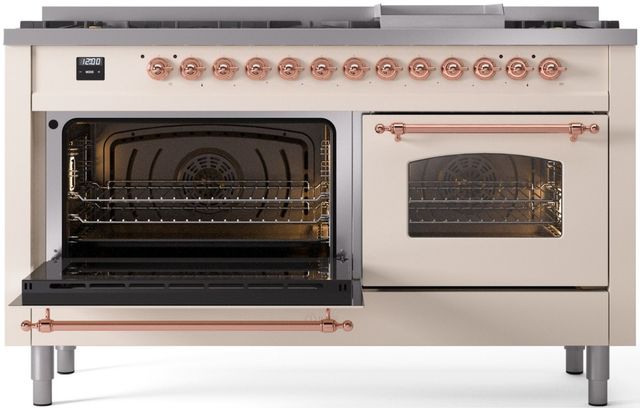 Ilve® Nostalgie II Series 60" Antique White Pro Style Dual Fuel Range-2