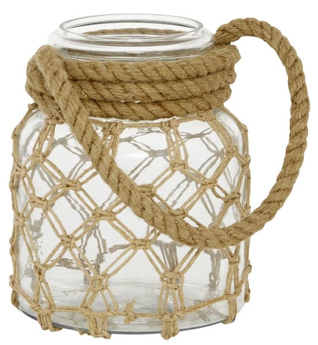 Deco Marche Clear Glass 9'' Candle Lantern with Rope Handle-0