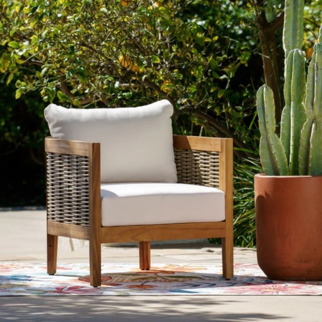 Linon St. Lucia Beige/Brown Acacia/Fabric Outdoor Club Chair-1