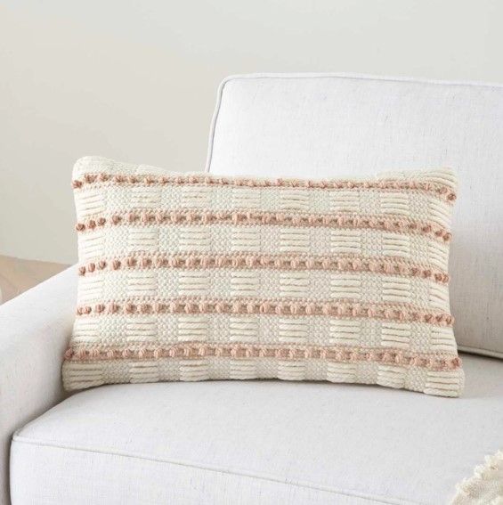 Nourison Home™ Lifestyle Blush Woven Lines And Dots Throw Pillow-2