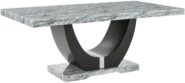 New Classic® Home Furnishings Lyra Gray Dining Table with Black Pedestal Base-0