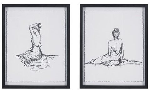 Olliix by Madison Park Feminine Figures Black/White Deckle Edge Sketch 2 Piece Framed Wall Art Set-0