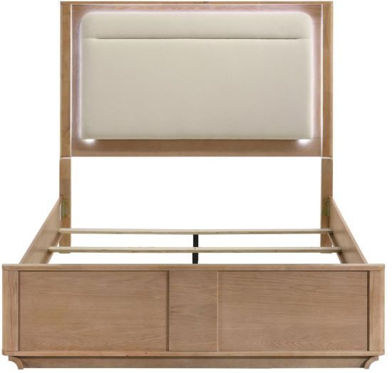 Coaster® Leanne Light Oak/Off White Eastern King Upholstered Panel Bed with LED-3