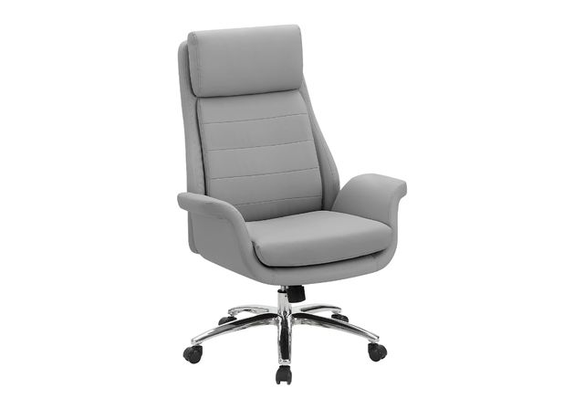 Monarch Specialties Inc. Light Grey Leather-Look High Back Executive Office Chair with Chrome Swivel-0