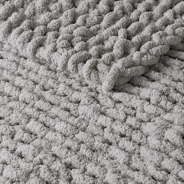 Olliix by Madison Park Chenille Chunky Knit Grey Throw-1