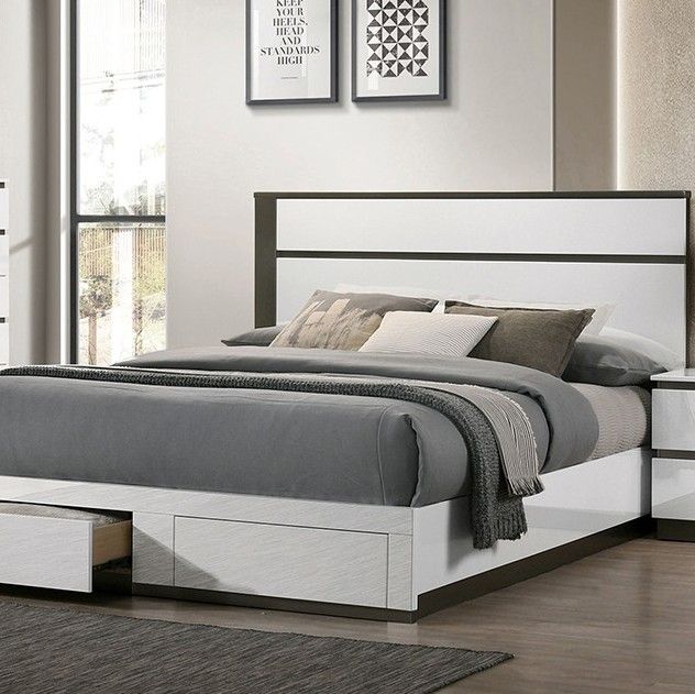 Furniture of America® Birsfelden 4-Piece White/Metallic Gray Contemporary Queen Bedroom Set-1