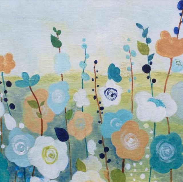 StyleCraft Forefront Flowers Blue/Light Green/Light Orange/White Wall Art-1
