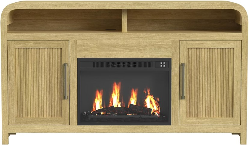 Elements International Ridgemont Natural Fireplace Cabinet | Lacks