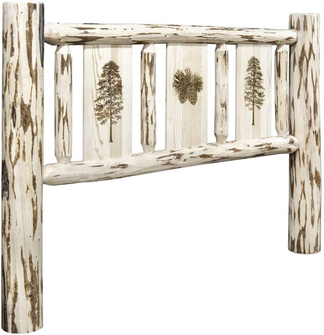 Montana Woodworks® Montana Collection  Clear Lacquer Queen Headboard with Laser Engraved Pine Design-0
