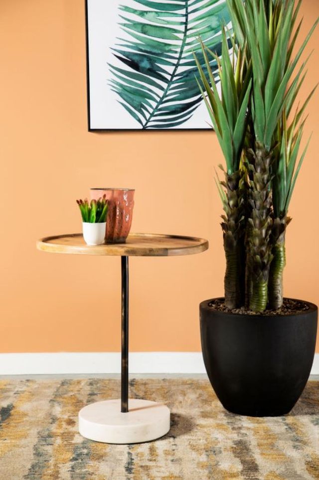 Coaster® Ginevra Natural Round Wooden Top Accent Table with White  Marble Base-1