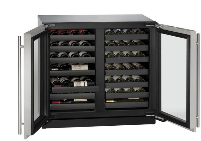 U-Line 3000 Series 36" 7 Cu. Ft. Stainless Steel Wine Cooler with Double Glass Doors-1