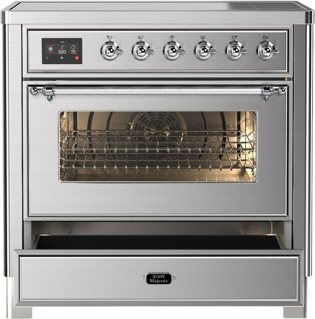 Ilve® Majestic III 36" Stainless Steel Pro Style Induction Range with Triple Glass Door and Chrome Trim-3