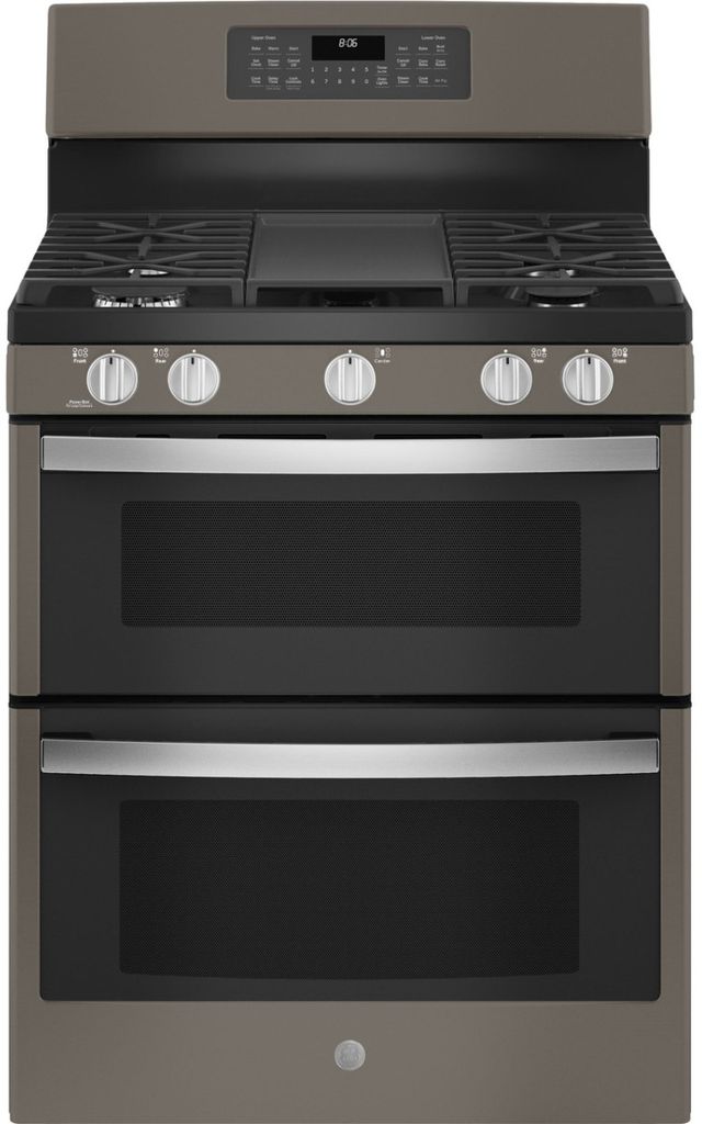 GE® 30" Fingerprint Resistant Slate Freestanding Gas Double Oven Convection Range-0