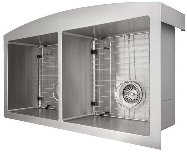 ZLINE Niseko 36" Satin Stainless Steel Farmhouse Apron Mount Double Bowl Kitchen Sink with Bottom Grid-3