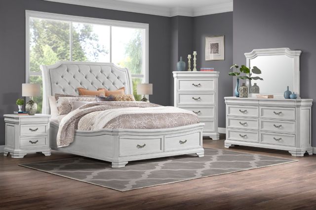 New Classic® Home Furnishings Lyndhurst Vintage White King Panel Storage Bed-1