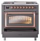 Ilve® Nostalgie II Noblesse 36'' Graphite Matte Pro Style Dual Fuel Range with Copper Trim-3