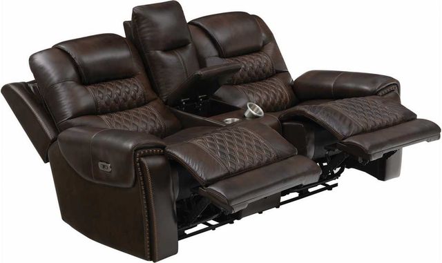 Coaster® North Dark Brown Cushion Back Power Headrest Console Loveseat-2