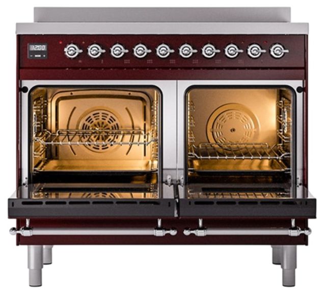 Ilve® Nostalgie II Noblesse 40'' Burgundy Pro Style Induction Range with Chrome Trim-1