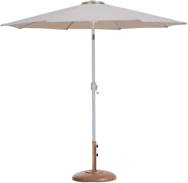 Meridian Furniture Fiji Beige/Matte White/Teak Aluminum Outdoor Patio Umbrella and Base-0