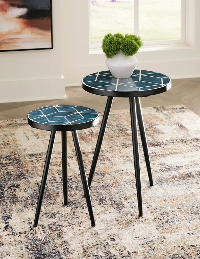 Signature Design by Ashley® Clairbelle 2-Piece Teal Nesting Table with Black Base-3