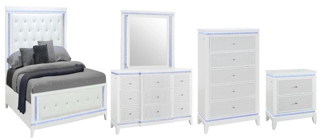 Global Furniture USA Alina 5-Piece White Full Panel Bedroom Set with LED-0