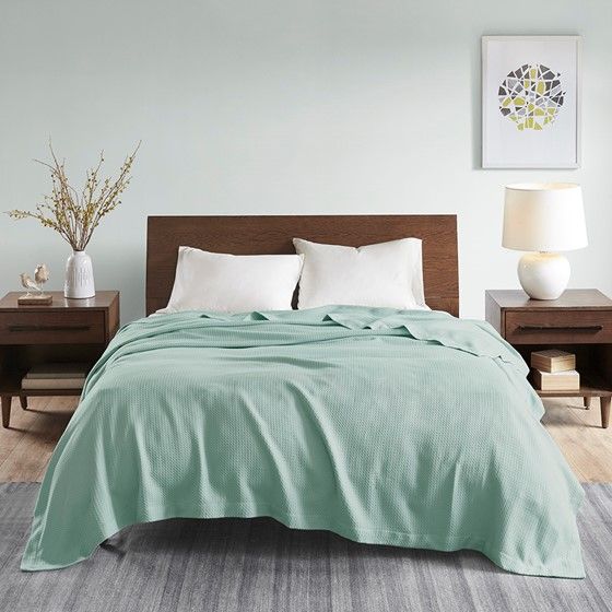 Olliix by Madison Park 100% Certified Egyptian Cotton Seafoam Full/Queen Blanket-3