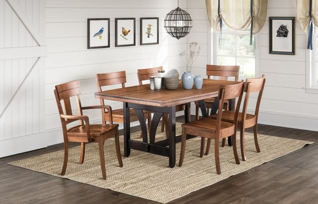 Urban Collections by Yutzy Woodworking Trieste Retreat Cherry/Onyx/Seely 42”x72” Butterfly Trestle Dining Table with 2 Leaves -1