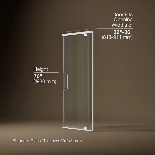 KOHLER Statement™ Bright Polished Silver 76" x  32" - 36" Pivot Shower Door-2