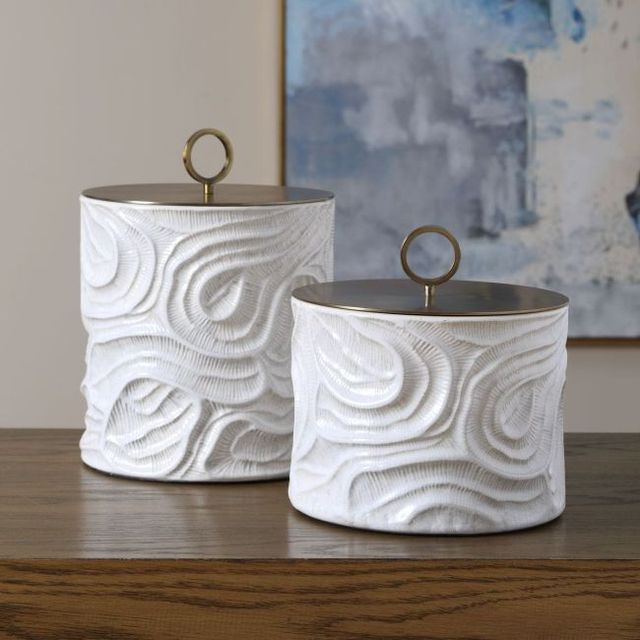 Uttermost® Ivory Tide 2-Piece Ivory/Metallic Canister Set-1