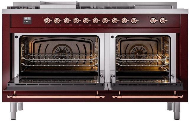 Ilve® Nostalgie II Series 60" Burgundy Pro Style Dual Fuel Range-1