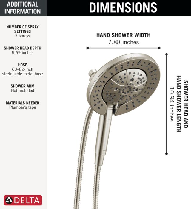 Delta Universal Showering Lumicoat® Stainless 2.5 GPM 7-Setting In2ition® with ProClean®-2