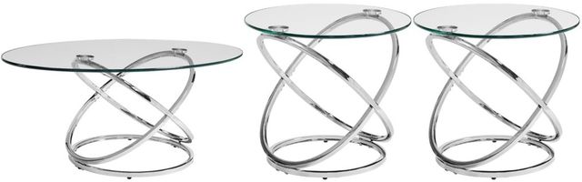 Bernards Atomic 3-Piece Glass Top Occasional Table with Metal Base Set-1