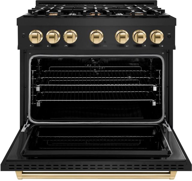 ZLINE Classic Autograph Edition 36" Black Stainless Steel Pro Style Dual Fuel Range with Polished Gold Accents-1